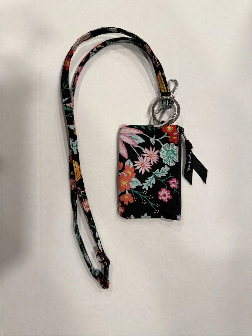Vera Bradley Zip ID Case Wallet & Breakaway Lanyard Set Vibrant Black Floral